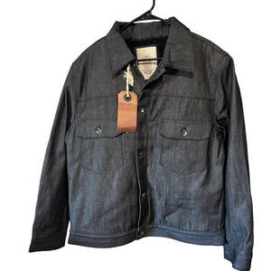 Vintage GAP 69 Black Chambray Denim Jean Trucker Jacket Faux Fur Sherpa lined